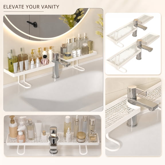 Over Sink Faucet Storage Rack, No-Drill Free Standing Faucet Storage Shelf, Space-Saving Bathroom Countertop Organizer for Kitchen & Bathroom, Easy Drainage