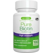 Pure Biotin 10,000mcg, Extra Strength Biotin, 180 Small Easy to Swallow Capsules, Vitamin B7, Clean Label, Lab Verified, & Vegan & Hypoallergenic, No After Taste or Smell, by Igennus