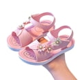 thumbnail image 4 of FINALGANG Kids Girls Open Toe Sandals With Butterfly Flower Appliques Pearl Accent Adjustable Hook And Loop Strap Soft Sole Shoes For Summer Daily Play Pink 7-8 Years, 4 of 6