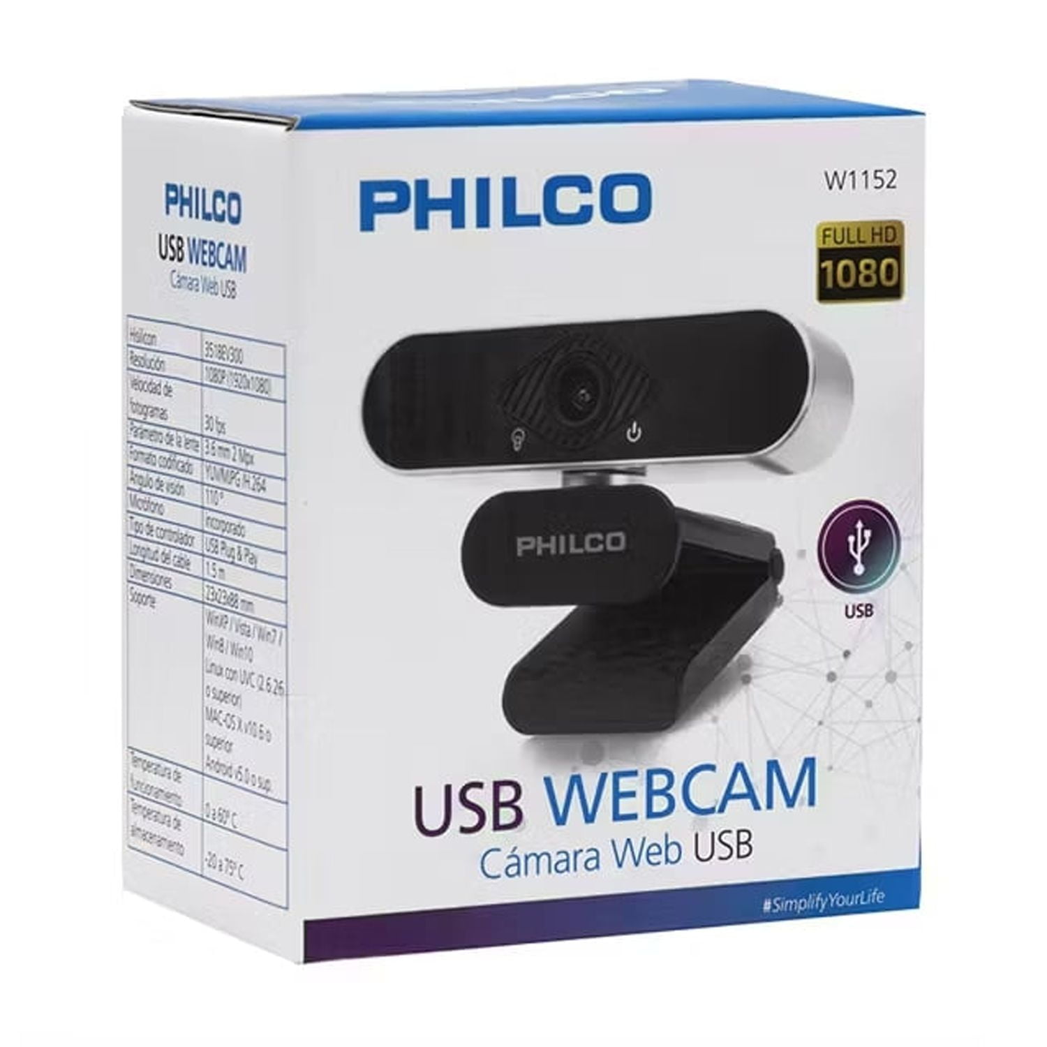 Webcam Cámara Web Philco W1152 Full Hd 1080P Usb
