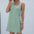thumbnail image 4 of Vestido de mujer sólido casual sin mangas bolsillo botones retro correa vestido corto Pompotops qyievc474, 4 of 8