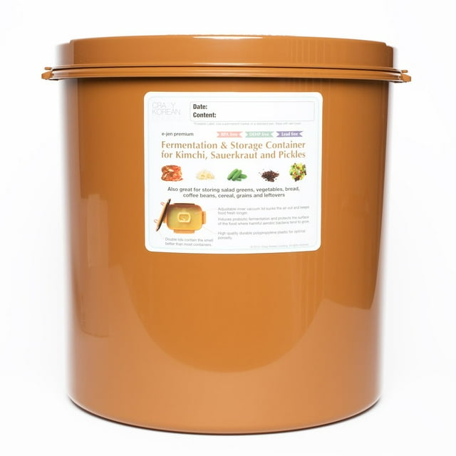 Crazy Korean Cooking Premium Kimchi, Sauerkraut Fermentation and Storage Container with Inner Vacuum Lid - 5.8 Gallon (22L) Round Shape