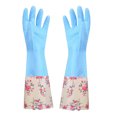 thumbnail image 7 of Xecvkr Winter Fleece Lined Rubber Cleaning Gloves, Long Cuff with Floral Sleeve, Anti-Slip Textured Grip for Dishwashing Kitchen Car Wash, 1 Pair, Size M, 7 of 7