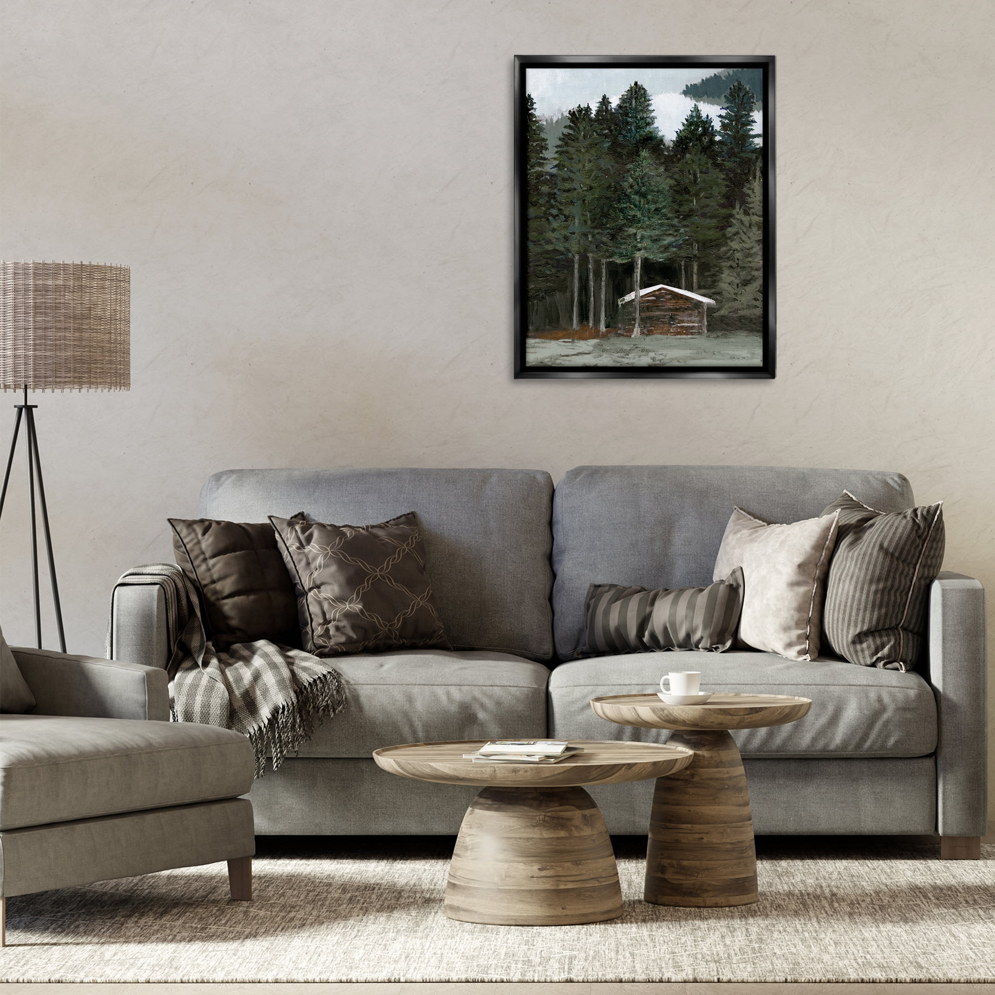 Stupell Industries Log Cabin Forest Thicket Landscape & Nature Painting Black Floater Framed Canvas Art Print Wall Art, 25 x 31