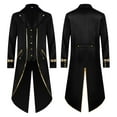 thumbnail image 2 of ZHOGXU Mens Vintage Overcoat Top With Pockets Long Sleeve Lapel Solid Color Buttons Slim Fit Retro Style Coat For Stage Performance And Party,Black,L, 2 of 5