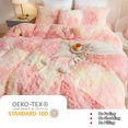 thumbnail image 3 of LIFEREVO 3 Pieces Luxury Shaggy Faux Fur Duvet Cover Set Soft Fluffy Fuzzy Comforter Cover Set Marble Print Furry Bedding,1 Long Plush Duvet Cover+2 Pillow Covers,Zipper Closure,Rainbow Pink,Queen, 3 of 7