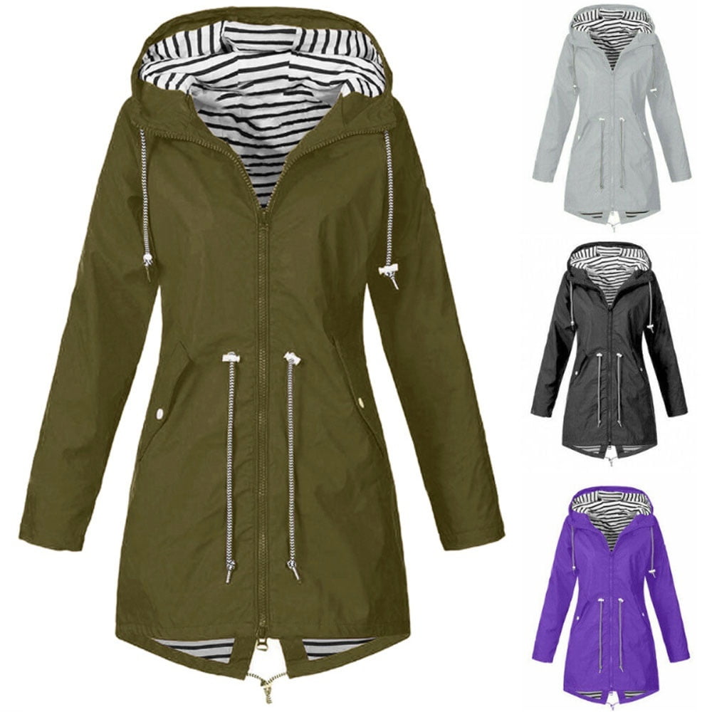 Women Ladies Waterproof Jacket Raincoat Hooded Rain Mac Coats Forest Coat Walmart