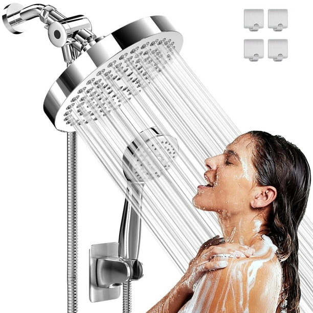 Regaderas para Baño,Combo de 6''Cabezal de Ducha de Lluvia de Alta Presión y 9''Shower Head de Mano,con Manguera de 58''y 3 Modos,con Botón de Control de Flujo,Boquilla Autolimpiante,para Baño,Hotel