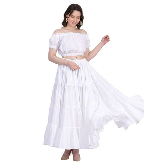 Wevez Plus Size 40 Inches Long Tribal Fusion 25 Yard Skirt (White)