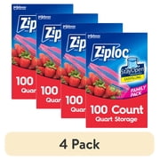 (4 pack) Ziploc Grip N Seal Storage Quart Bags, 100 count