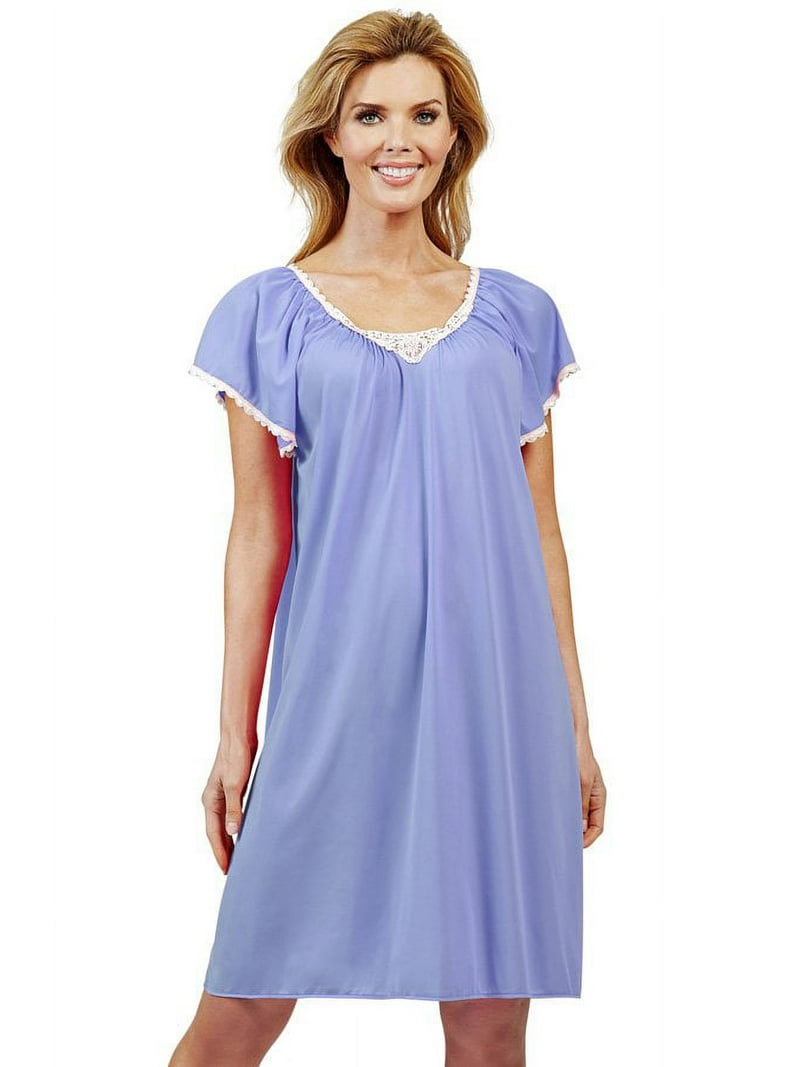Women's Shadowline 36123 Cameo Nylon Tricot Short Sleeve 40 Inch Waltz Gown  (Turquoise L) - Walmart.com
