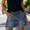 Blue, variant on LJEFF Womens Drawstring Denim Shorts with Pocket, Distressed Detail Casual Elastic Waist Rolled Cuff High Waist Summer Shorts Purple