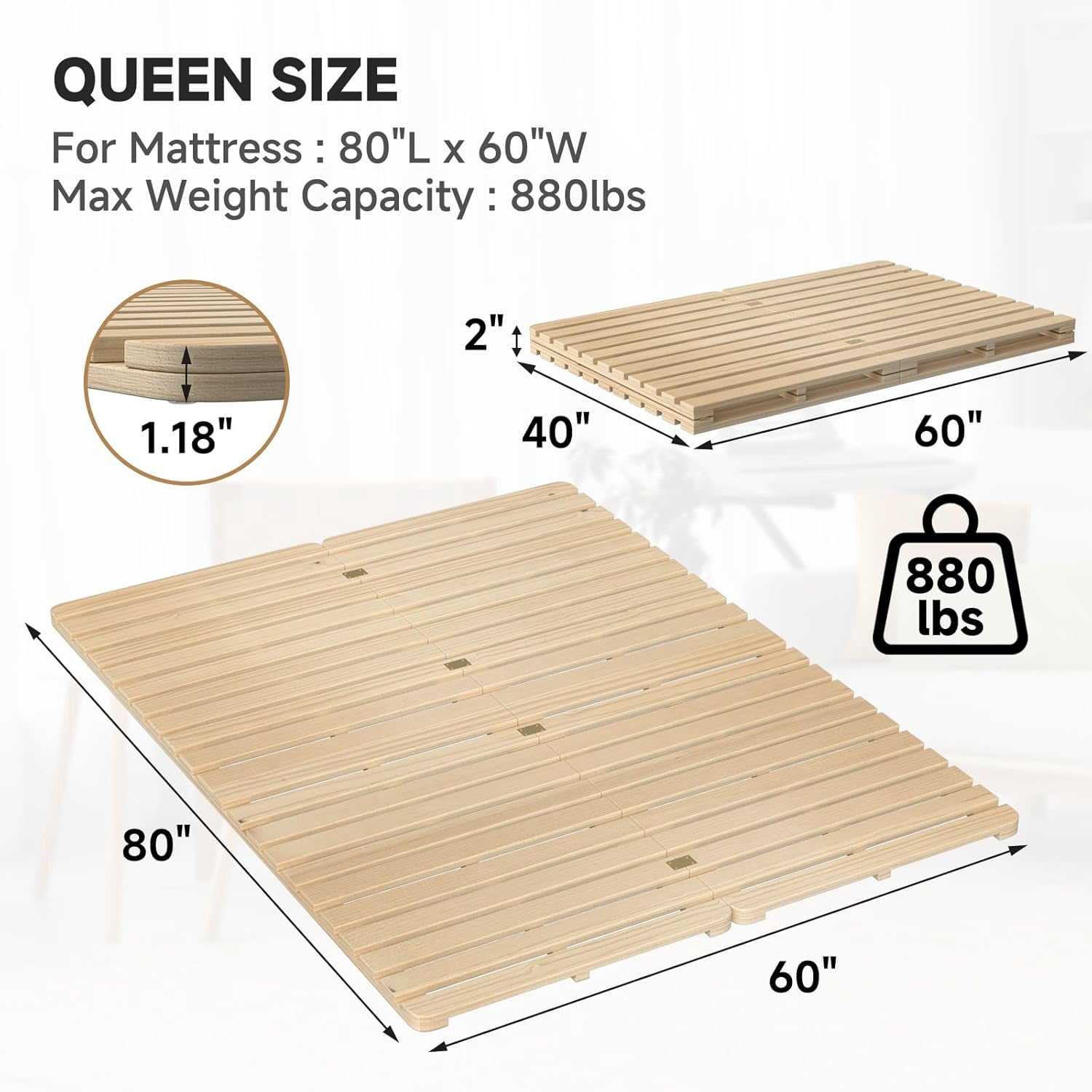 SLSY Wooden Folding Slat Bed Frame,Floor Bed Frame, Suitable for Japanese-Style Floor Mattresses, Solid Pine Wood Bed Frame, Moisture-Proof Tatami Bed Board, Guest Tatami, Japanese Bed Frame.