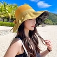 thumbnail image 5 of Sombrero de pescador con lazo de ala ancha, transpirable, con protección solar UV para mujer, sombrero para el sol, sombreros de playa para fiestas al aire libre, 5 of 5