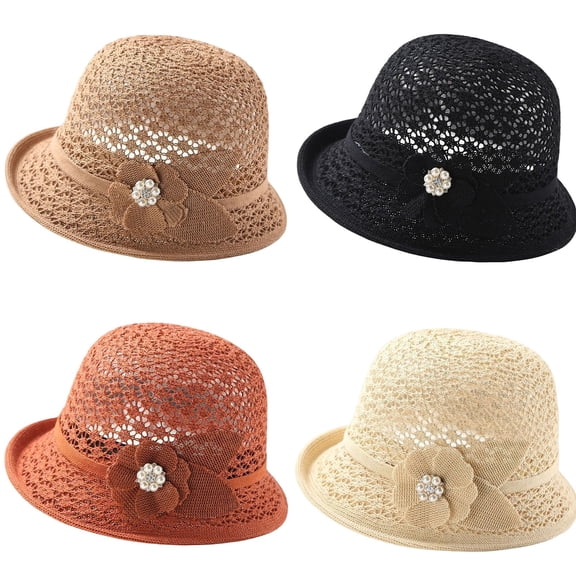 QSAWXQZ Women's Bucket Hat Rolled Brim Crochet Hollow Out Soft Packable Summer Beach Sun Hat Lightweight Travel Headwear Free Size