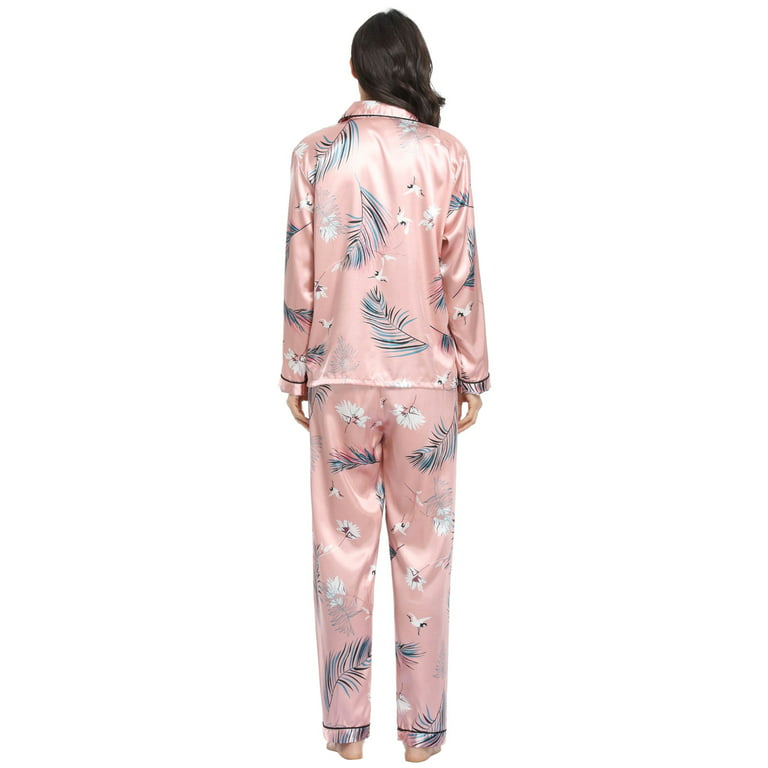 Women's Silk Satin Pajamas Set,Long Sleeve Loungewear Night Shirt