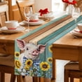 thumbnail image 5 of Cute Pig Table Runner - 72 Inch Long Yellow Sunflowers Teal Brown Wooden Vintage Art Cotton and Linen Blended Dress Scarves Farmhouse Table Runner for Kitchen Dining, Coffee Table, 13" x 72", 5 of 8