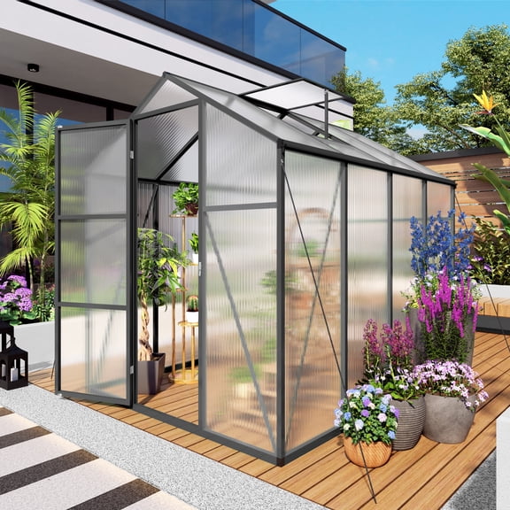 Vigo huseeo 6x8FT Extra-Height Version Polycarbonate Greenhouse, Outdoor Greenhouse with Aluminum Frame for Backyard, Black