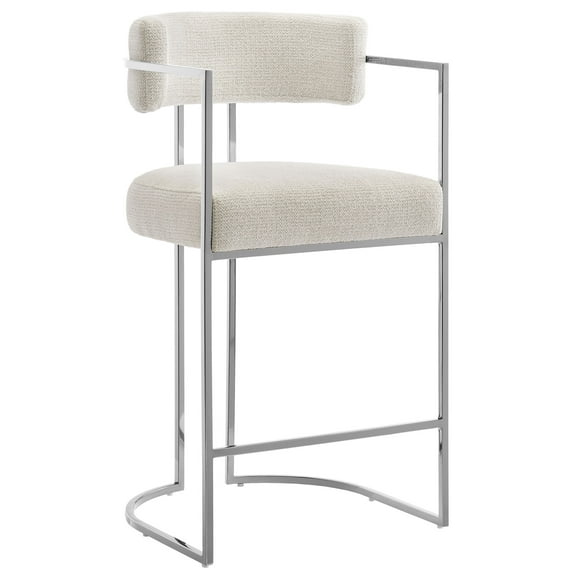 Counter Stool Chair, Silver White, Fabric, Metal, Bar Pub Cafe Bistro Dining Kitchen Hospitality Restaurant, Modern Contemporary, HB37849