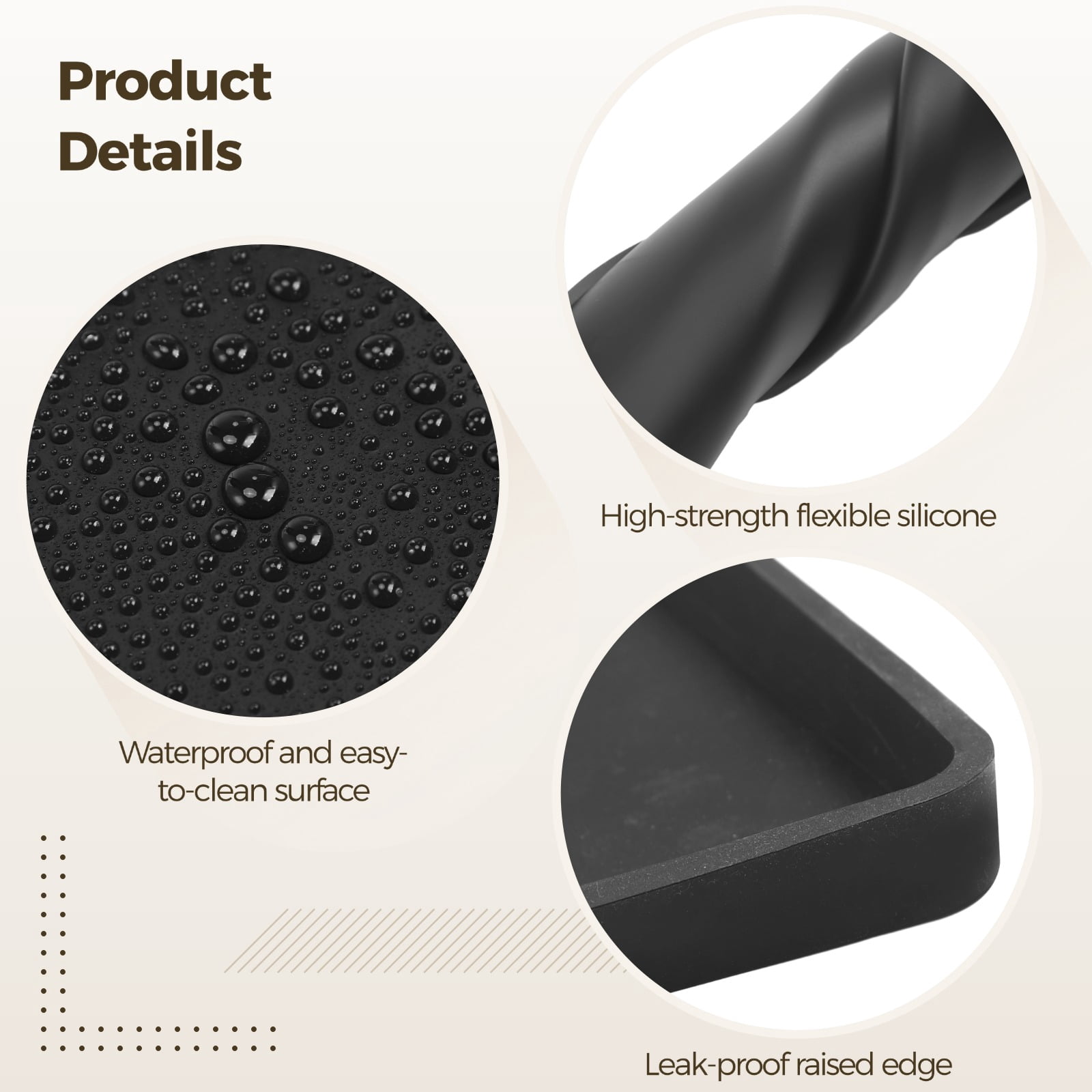 Fridge Silicone Mat With 4 Base Raisers, 23.6 x 23.6 x 0.6 in Waterproof Drip Tray, Non Slip Appliance Floor Protector Pad, Raised Edge Design for Washer Refrigerator Kitchen Use