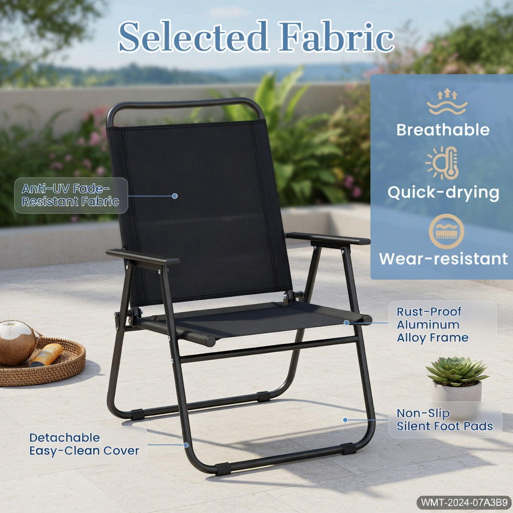 Hommoo 4-Piece Foldable Patio Furniture Set, SPC Coffee Table, Loveseat & 2 Chairs for Backyard, Poolside & Garden Use, Black