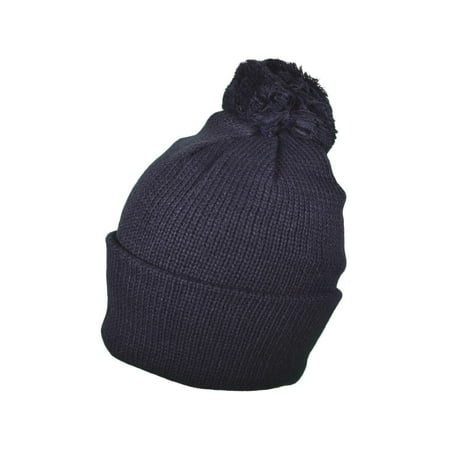 Navy Blue Slouch Hat - Kids PomPom Chunky Thick Stretchy Knit Slouch Beanie Cap Hat
