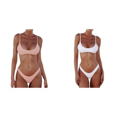 (2-Pack) Kcodviy Set Bandage Brazilian Bandeau High Leg Bikini Women Push Up Swimsuit Bikini Cover Ups for Women Bikini Swimwear Beachwear Bikinis Trendy Bikini Set