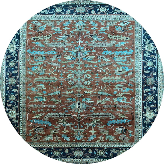 Ahgly Company Indoor Round Oriental Light Blue Industrial Area Rugs, 7' Round