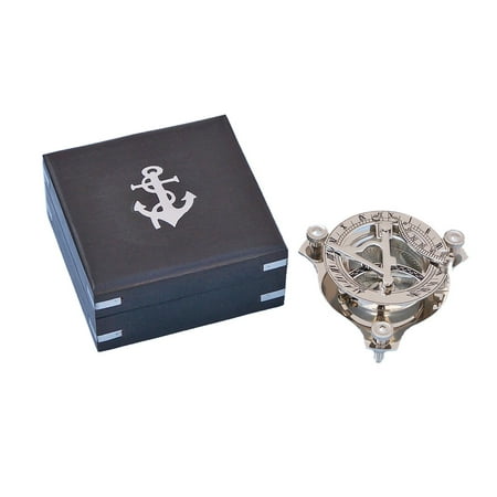 - Captain's Chrome Triangle Sundial Compass w/ Black Rose Wood Box 3