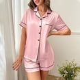 thumbnail image 6 of Womens Silk Sleepwear Shorts Set 2 Piece Satin Pajamas Summer Button Down Collared Shirt Shorts Comfy Home Loungewear Hot Pink, 2XL, 6 of 6