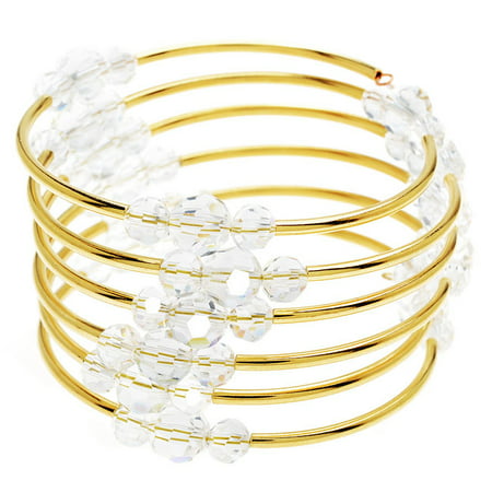 Memory Wire Noodle Bead Bracelet (Clear/GP) - Exclusive Beadaholique Jewelry