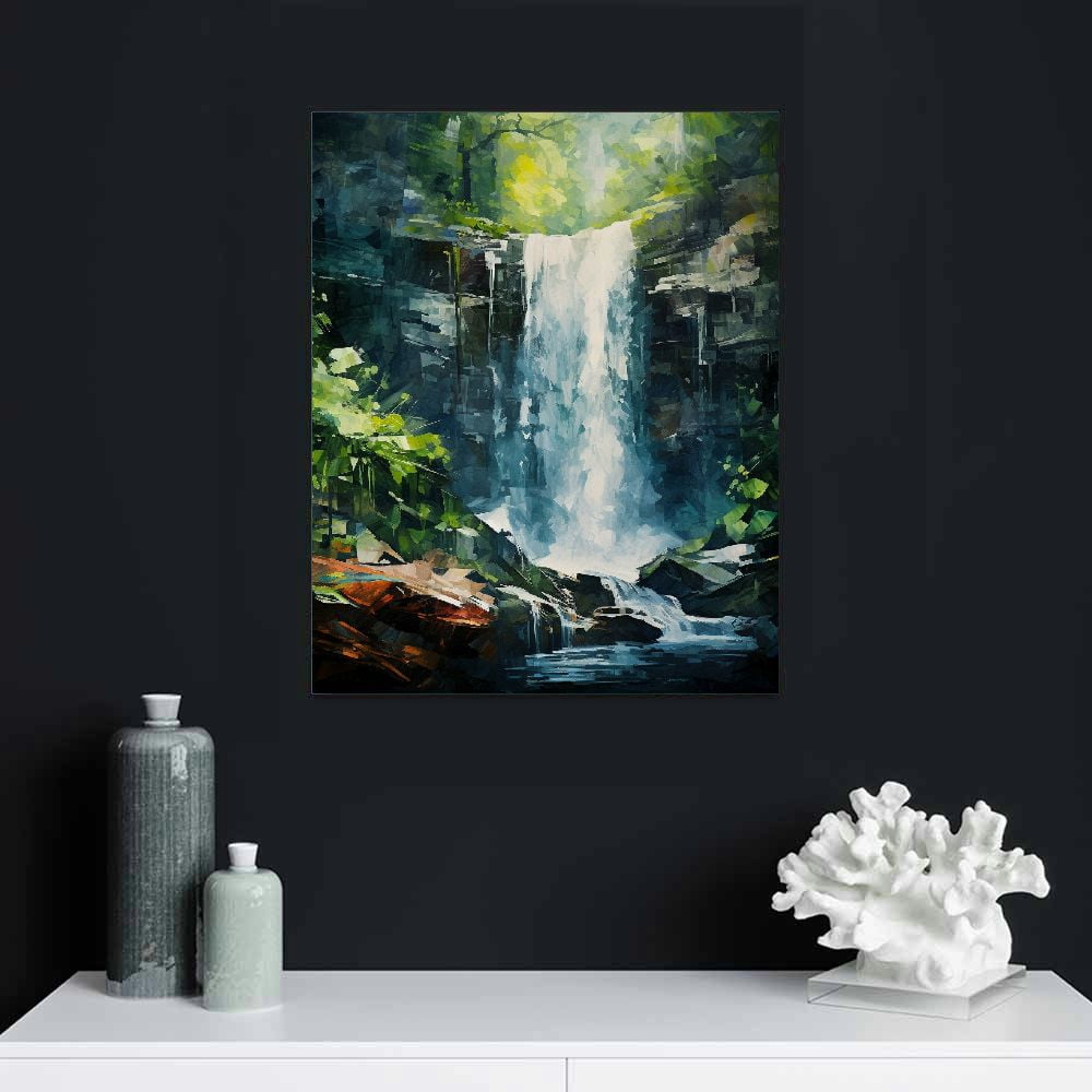 COMIO Green Forest Canvas Wall Art Waterfall Pictures Wall Decor Green Nature Landscape Canvas Painting Calming Nature Scene Canvas Print Artwork for Living Room Bedroom Office Home Wall Decoration