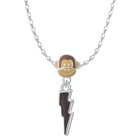 Delight Jewelry Silvertone Black Lightning Bolt Mia Monkey Charm Necklace