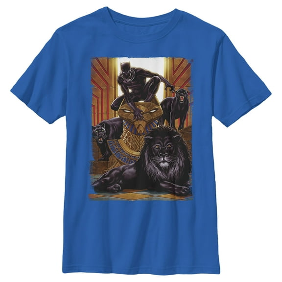 Boy's Marvel Black Panther Big Cats Poster Graphic Tee Royal Blue Small