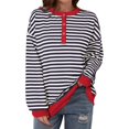 thumbnail image 3 of CAIXIA Womens Henley Neck Striped Sweatshirts Oversized Long Sleeve Tops Casual Pullover Tee Shirts Workout Fall Fashion, 3 of 5