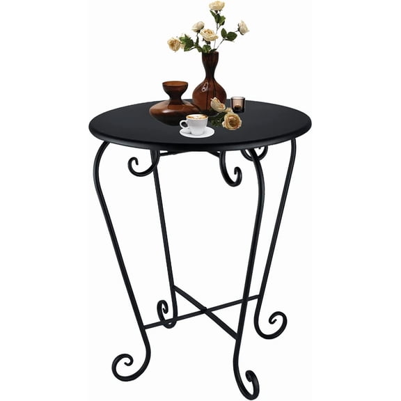 Small Patio Side Table,Round Metal Side Table,Weather Resistant Anti-Rust Outdoor Side Tables,Outdoor End Table for Garden,Porch,Balcony,Yard,Black