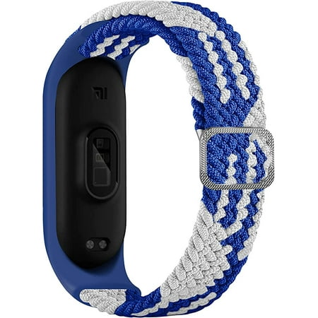 Smart Watch Strap compatible for Xiaomi Mi Band 6,Nylon Sport Braided stretch Watch Belt,Replacement Bracelet Wristband Wrist Strap for Xiaomi Mi Band 6 5 4 3 Watch（2pcs，blue+white）