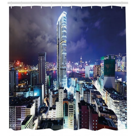 City Shower Curtain Downtown In Hong Kong Urban View At Night