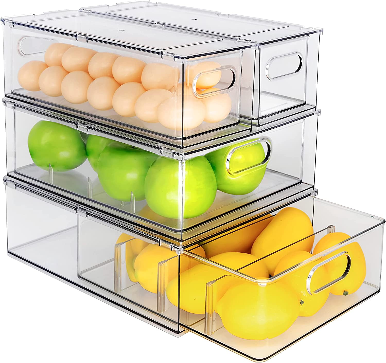Set Of 6 Snack Organizer for Pantry – Food Organization and Storage Clear  Bins w Removable 3 Dividers, Acrylic Fridge/Refrigerator Organizers, for