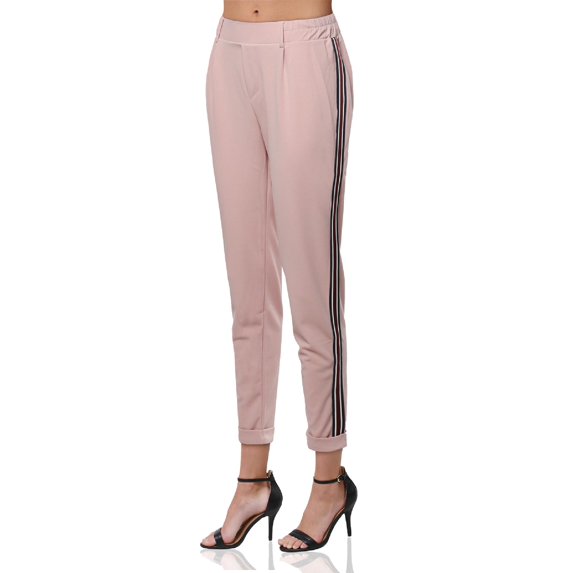 FashionOutfit Women's Solid with Striped Elastic Trim Side Detail High Waist Pant