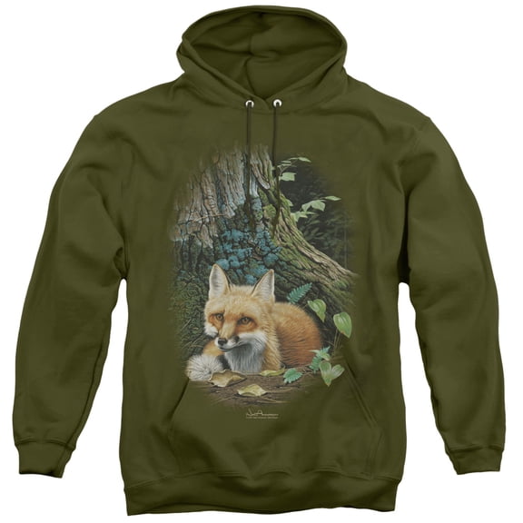 Wildlife Cozy Retreat Adult Pullover Hoodie Sweatshirt Military Green