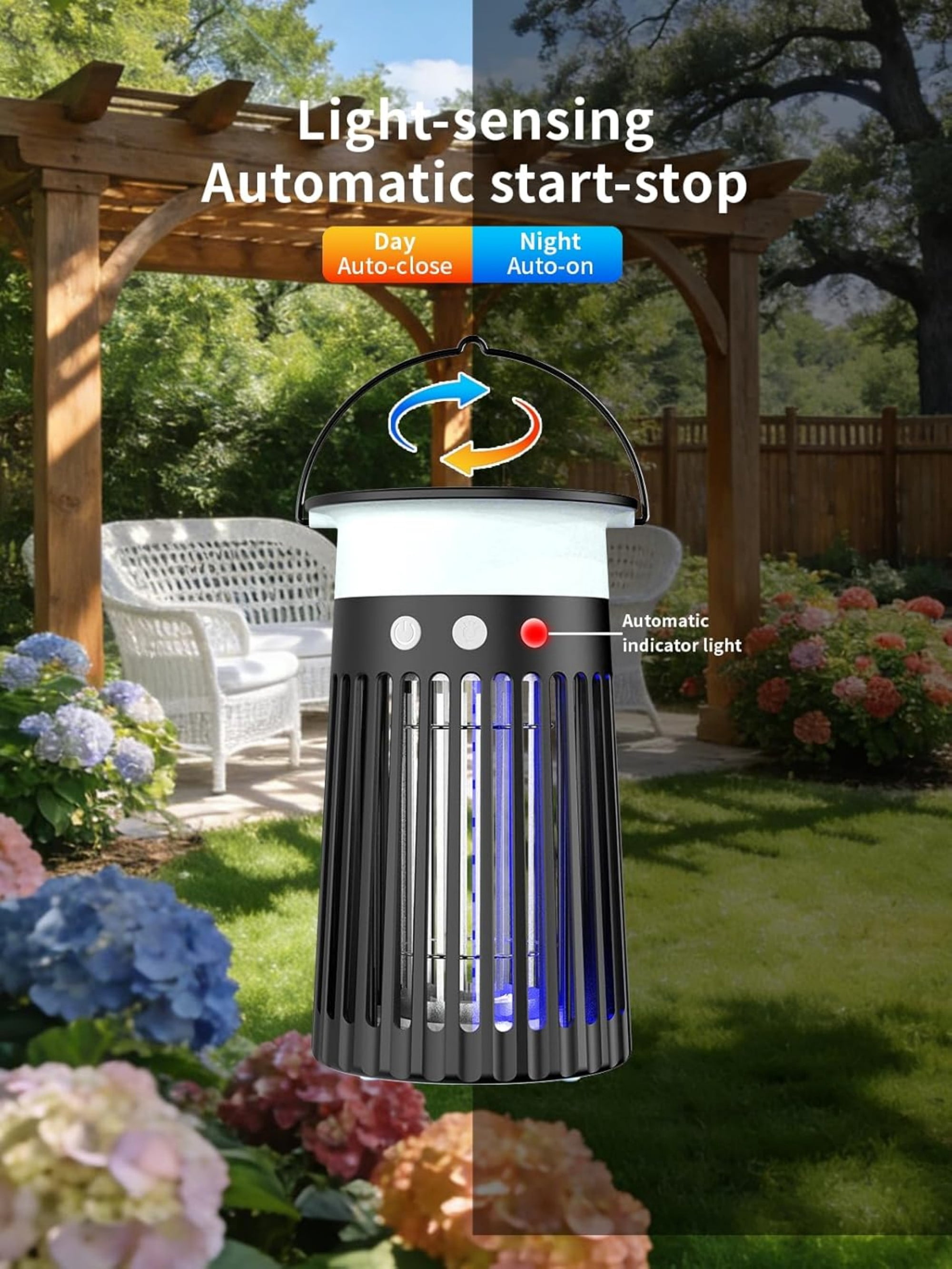 AENKYO Solar Bug Zapper: 4200V Electric Mosquito Killer, USB-C Rechargeable Fly Trap, 2100 sq.ft Coverage
