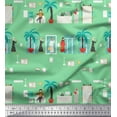 thumbnail image 1 of Soimoi Green Japan Crepe Satin Fabric Palm Tree & Dubai People Human Figure Fabric Prints By Yard 42 Inch Wide, 1 of 3