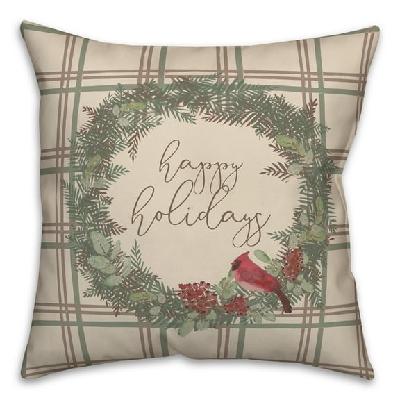 Creative Products Happy Holidays Plaid 18 x 18 Spun Poly Pillow