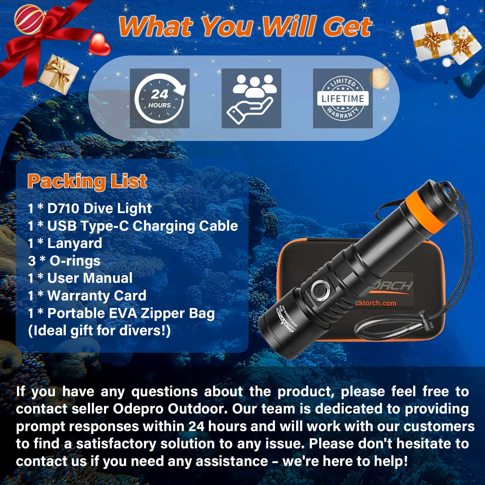 ORCATORCH D710 Scuba Diving Light, 3000 Lumens Super Bright Underwater Flashlight
