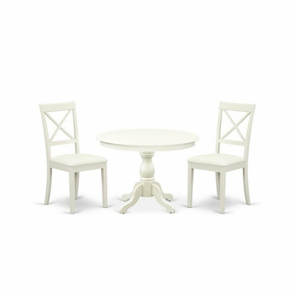 East West Furniture Hartland 3-piece Dining Set w/ X-Back Chairs in Linen White