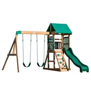 Backyard Discovery Buckley Hill Cedar Wood Swing Set, Slide, Play Deck, Rock Wall Ladder