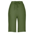 thumbnail image 4 of vigerkar Bermuda Shorts for Women Knee Length Elastic Waist Drawstring Loose Wide Leg Shorts Summer Casual Beach Clothes 2025 Green, M, 4 of 7