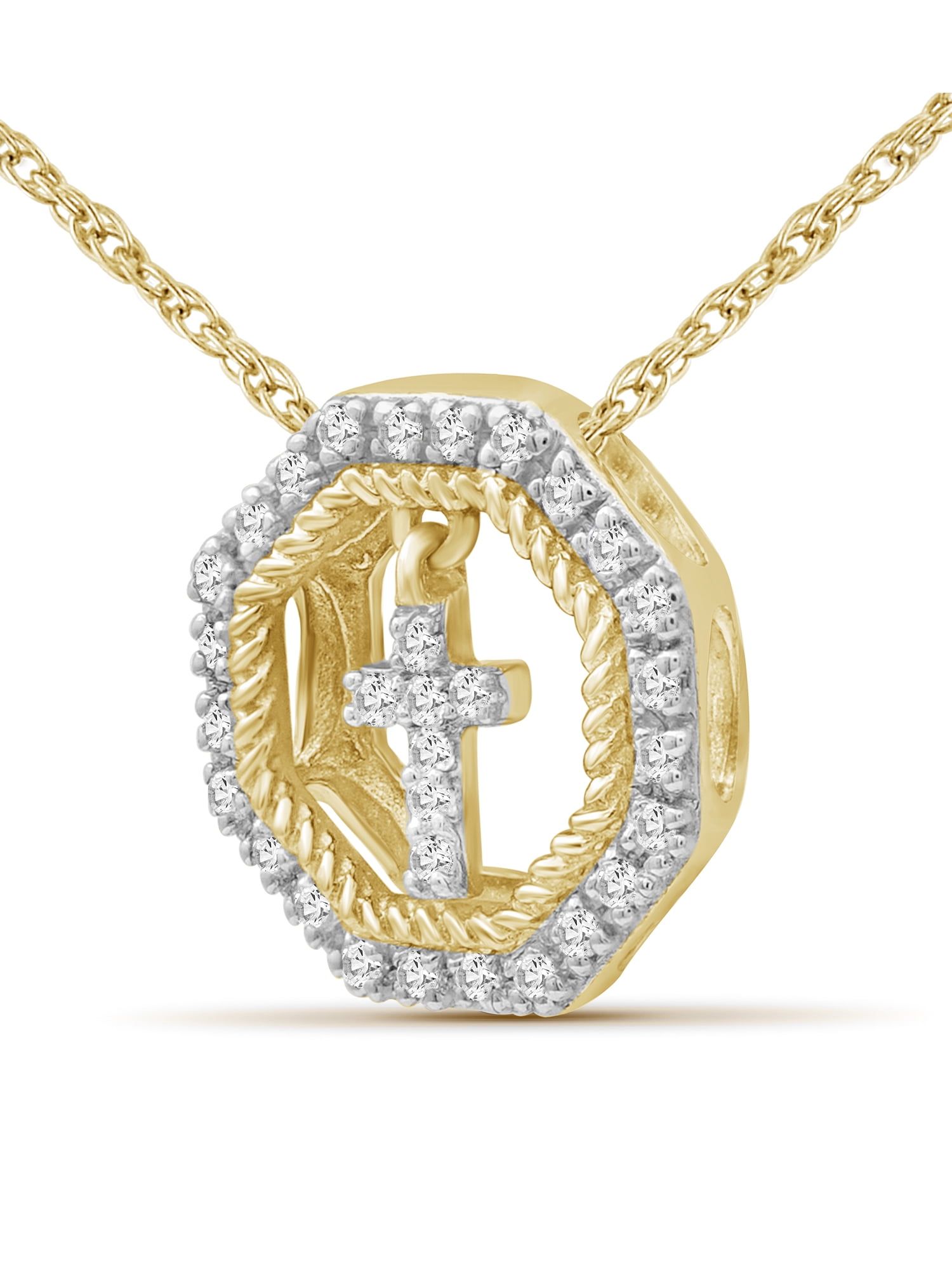 JewelersClub 14K Gold Plated Silver Accent Diamond Cross Pendant Necklace for Women White Diamonds + 18” Rope Chain Included JewelersClub 14K Gold Plated Silver