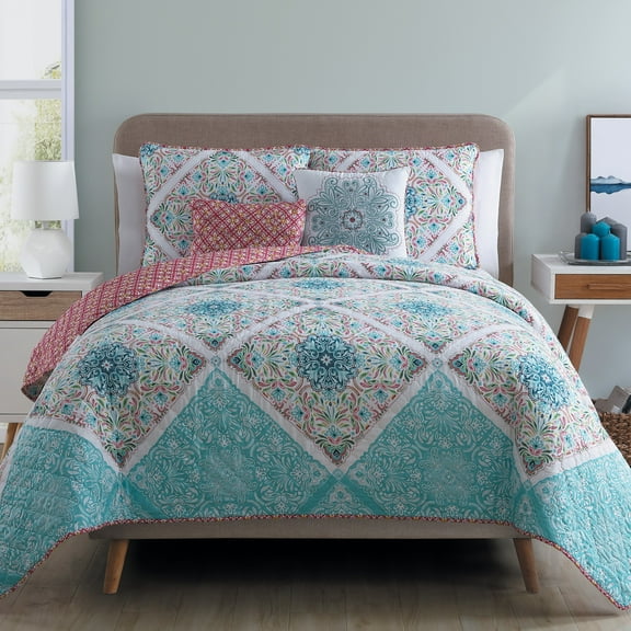VCNY Windsor 5-Piece Multicolor Medallion Reversible Quilt Set, King, Adult, Unisex